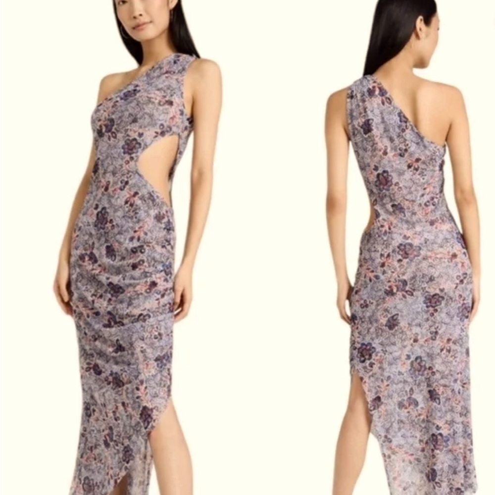 NWT MISA LOS ANGELES Aries‎ Cutout Mesh Sheath Dress Raw Hem Size L